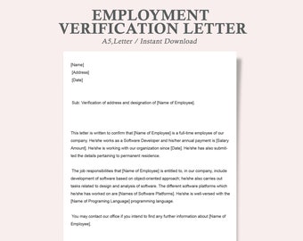 employment verification letter,proof of employment letter,income verification letter,job verification letter,work verification letter