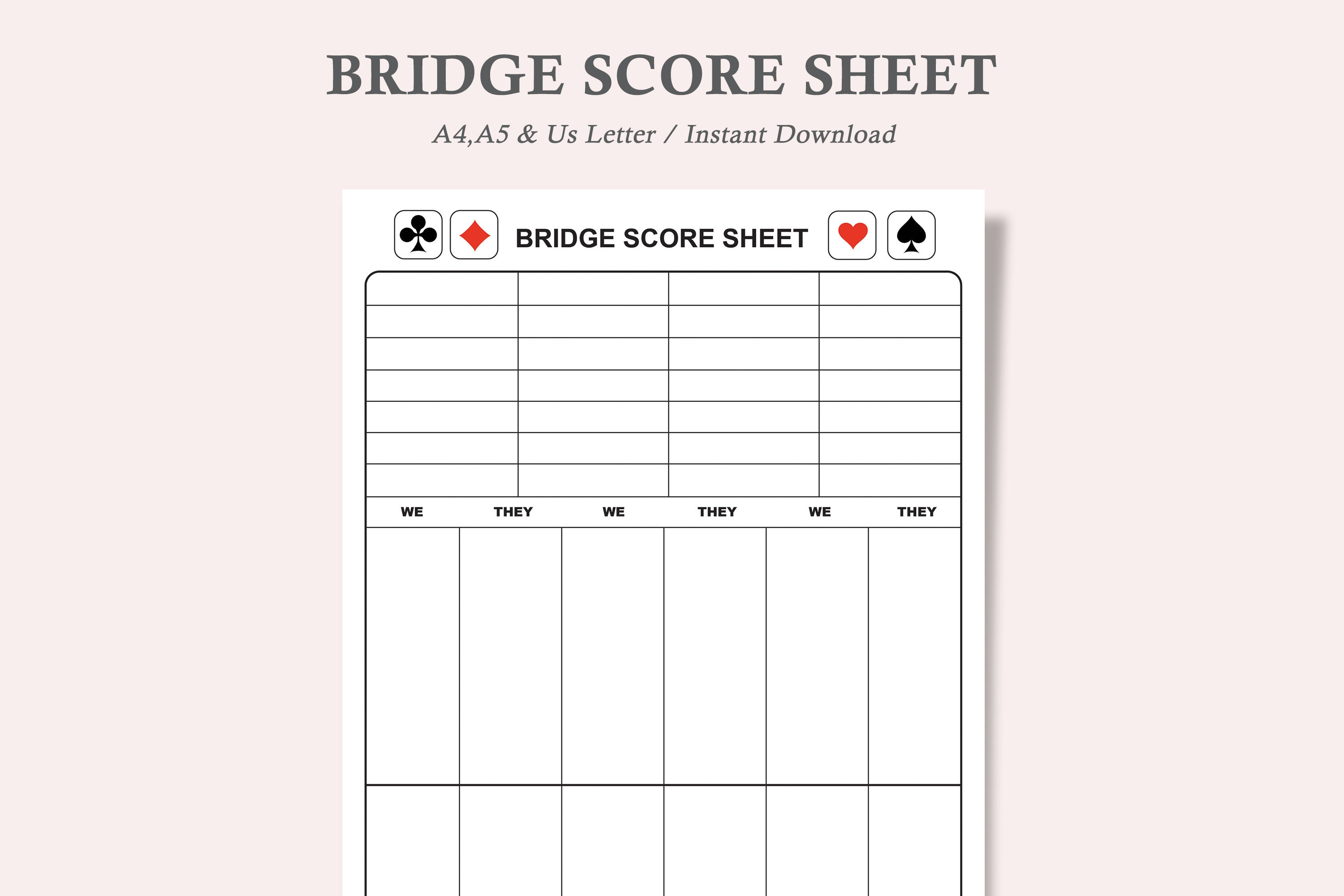 Bridge Score Sheet bridge Score Pad bridge Card Game score Keeper card
