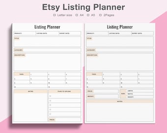 etsy listing planner,etsy product planner,etsy listing template,etsy listing description template