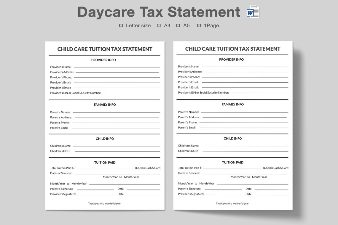 ChildCare Tax StatementChild tax statementDaycare tax Etsy