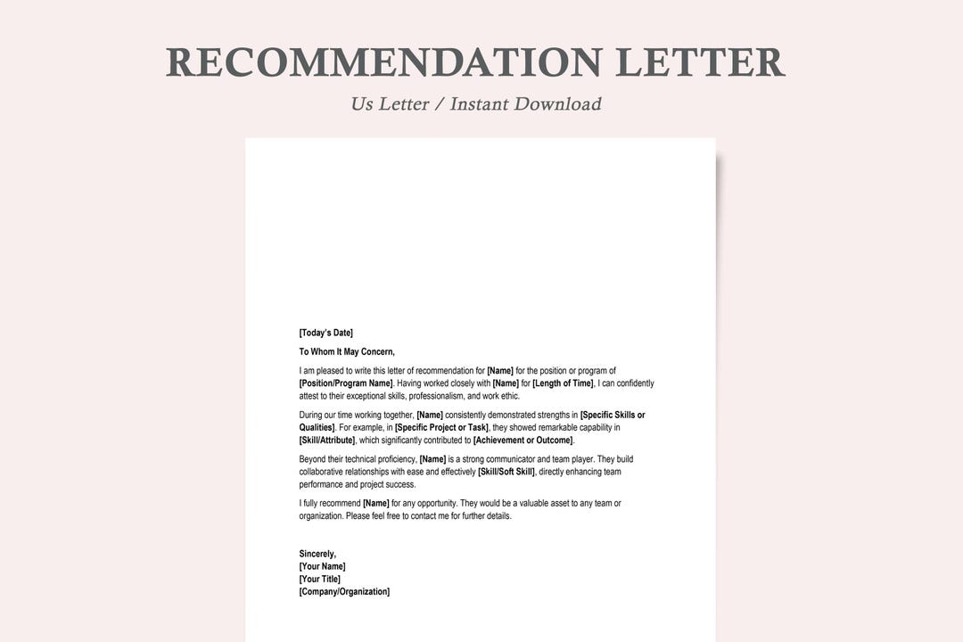 Recommendation Letter Template,letter of Recommendation Template Word ...