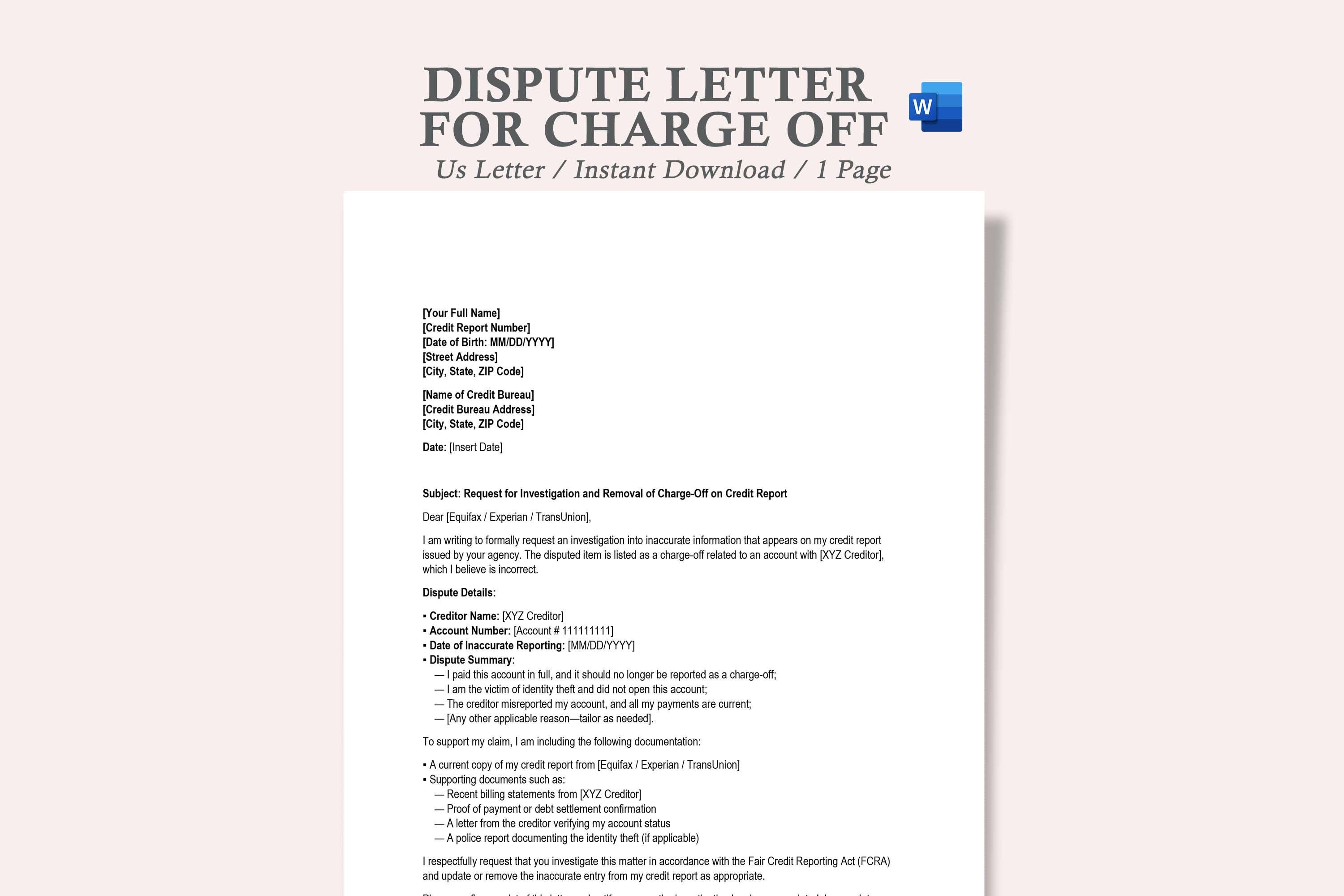 Dispute Letter for Charge Off,charge off Removal Letter,charge off