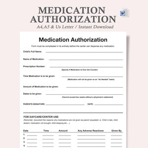 medication authorization form daycare,medication form for daycare,medication administration form daycare