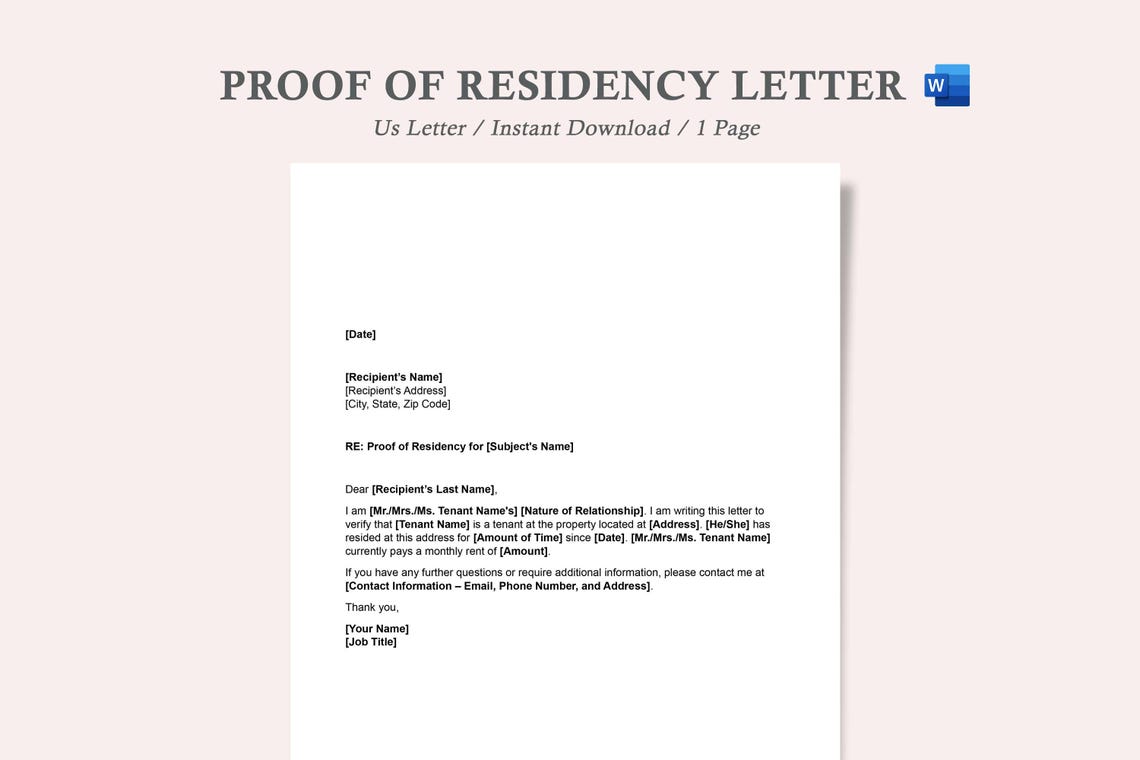 Proof of Residency Letter letter of Residency proof of Address Letter Proof of Residency Letter letter of Residency proof of Address Letter