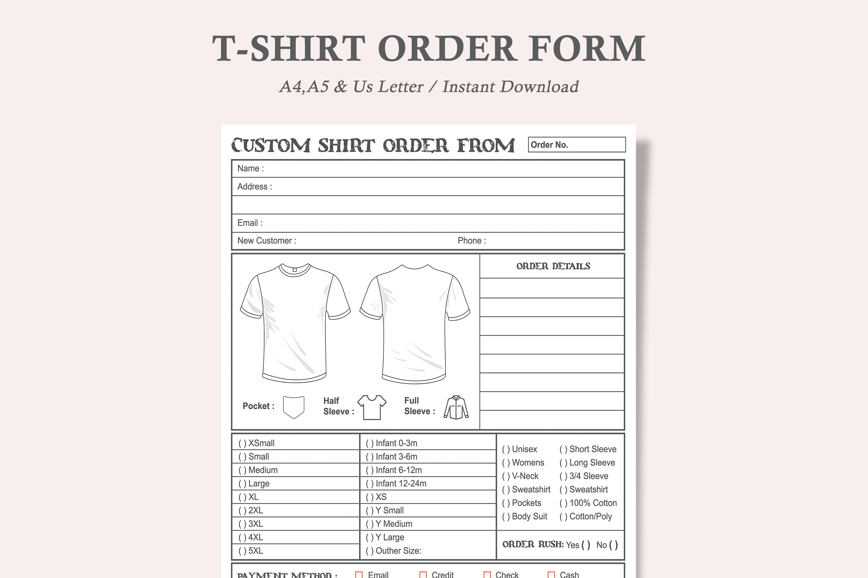 T Shirt Order Form,tshirt Order Form Template,t Shirt Form,tshirt Order ...