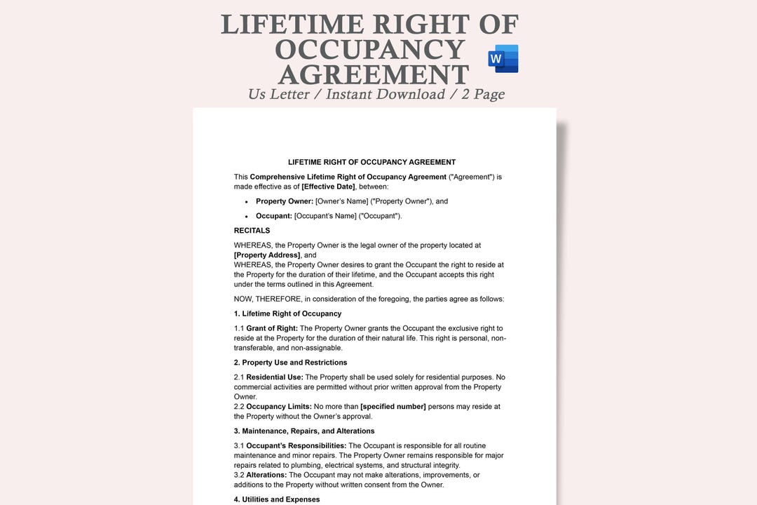 Lifetime Occupancy Agreement right of Occupancy Agreement right of