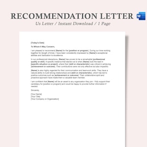 Carta de recomendación profesional, carta de recomendación, plantilla de carta de recomendación, plantilla de carta de recomendación en Word