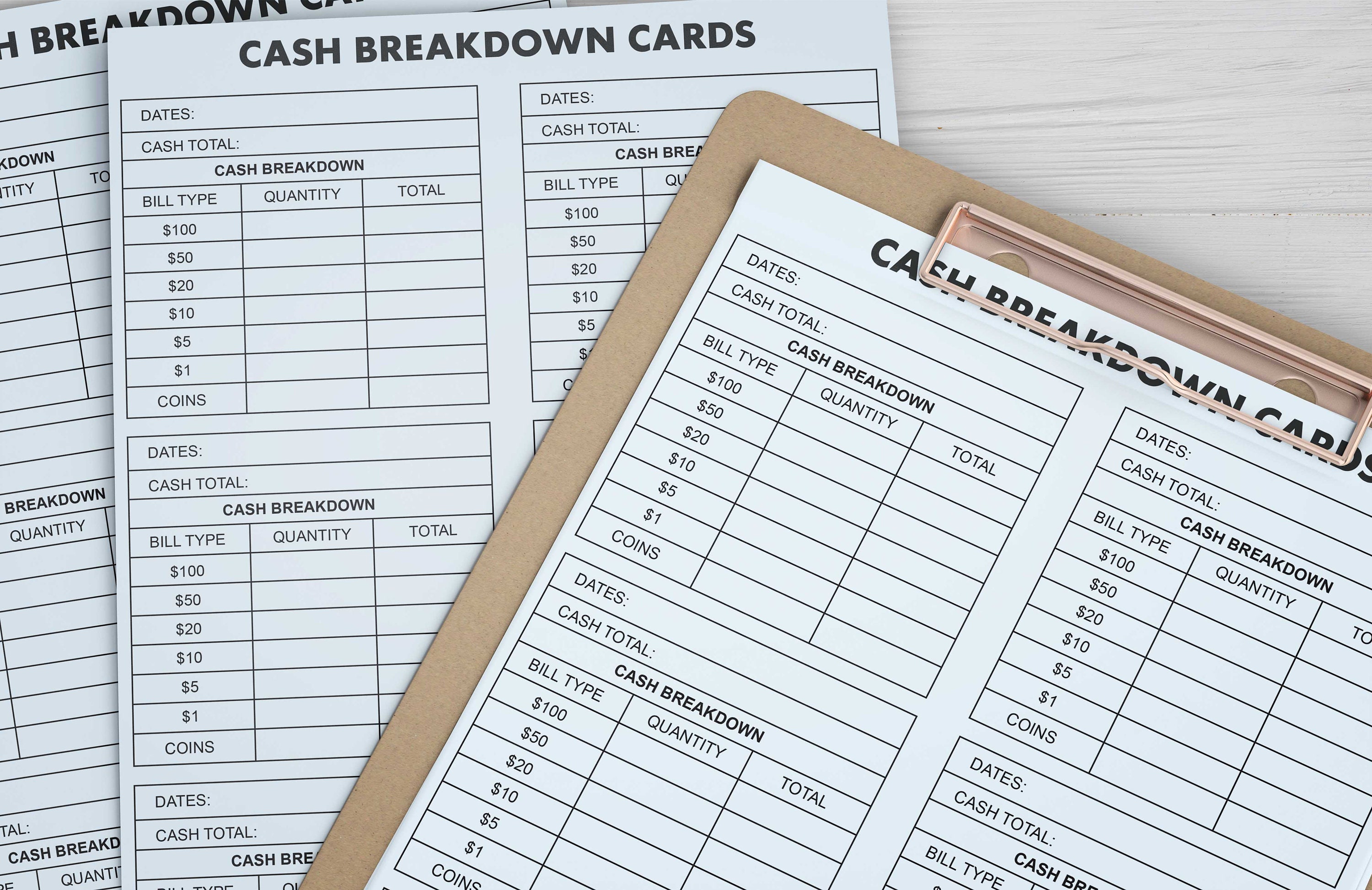 Cash Breakdown Card,cash Breakdown Count Sheet,cash Breakdown,cash