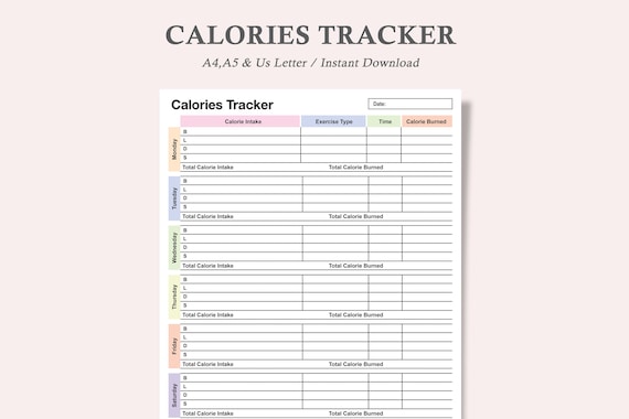 Printable Calorie Counting Tracker | Instant download PDF | A4 & US Letter