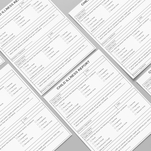 Child Illness Report,child Sick Report,preschool Symptom Form,daycare ...