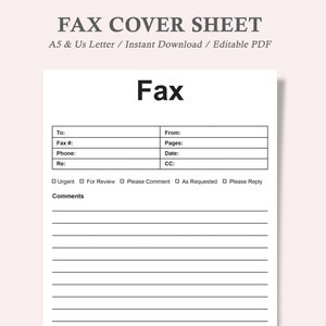 Puede incluir: Una plantilla de hoja de portada de fax en blanco y negro con la palabra "Fax" en negrita en la parte superior. La plantilla incluye campos para "Para", "De", "Número de fax", "Páginas", "Teléfono", "Fecha", "Asunto" y "CC". También hay casillas de verificación para "Urgente", "Para revisión", "Por favor, comente", "Como se solicitó" y "Por favor, responda". La parte inferior de la plantilla tiene una sección para "Comentarios".