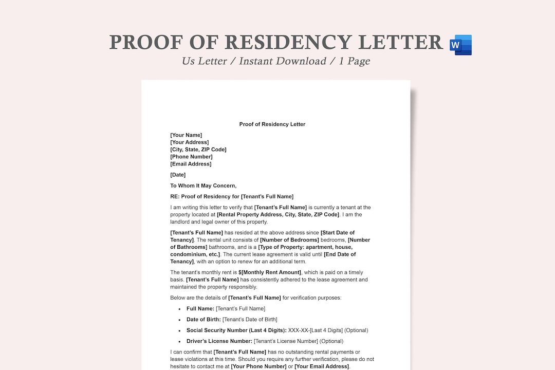 Proof of Residency Letter,letter of Residency,proof of Address Letter ...