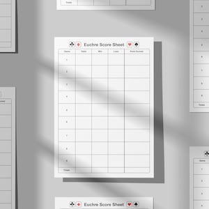Euchre Score Sheet,printable Euchre Tournament Score Sheet,euchre Score ...