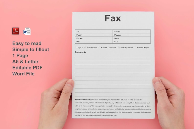 Fax Cover Sheet Template,editable Word Form,fax Transmittal,small