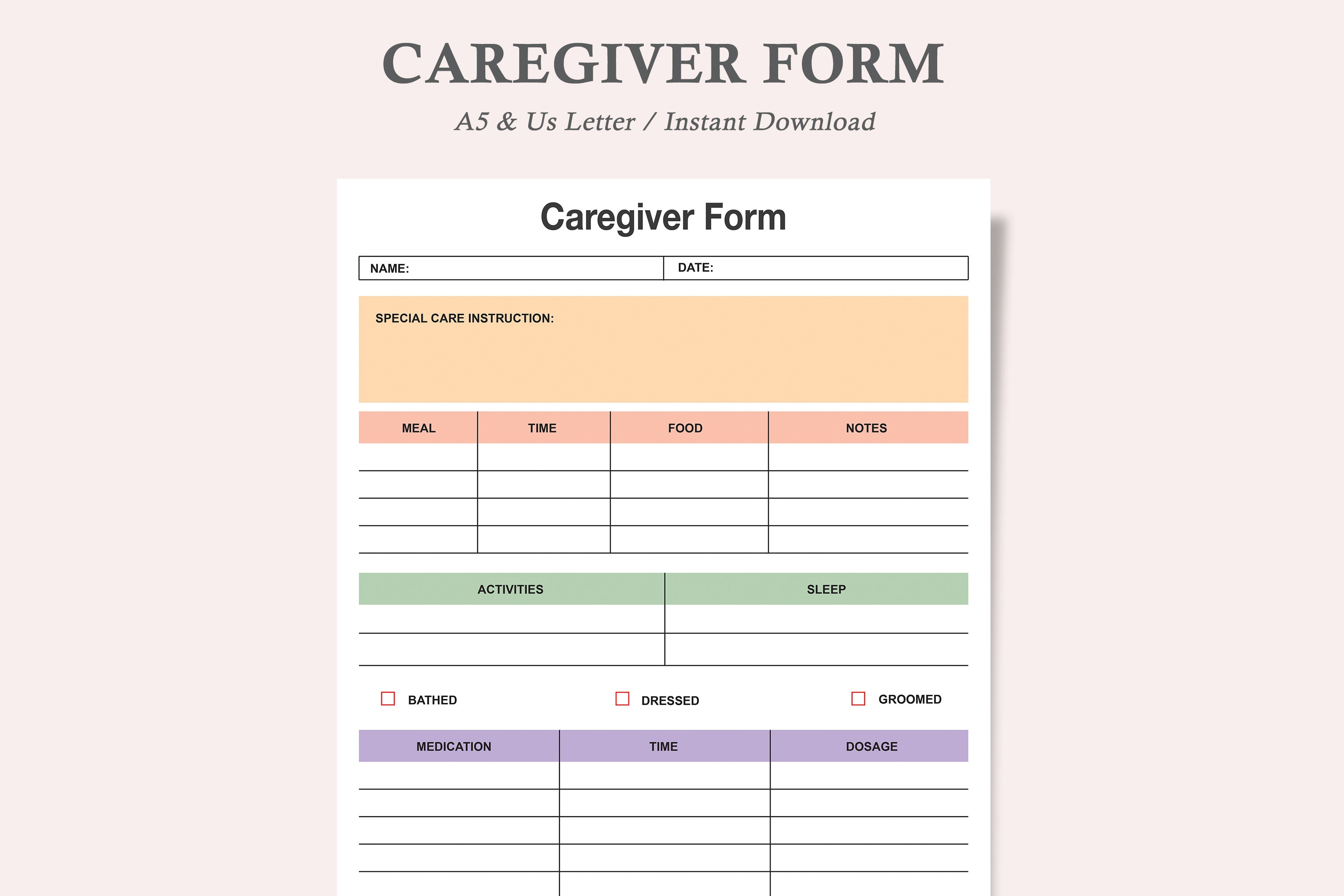 Senior Care Printablecaregiver Formscaregiver - Etsy