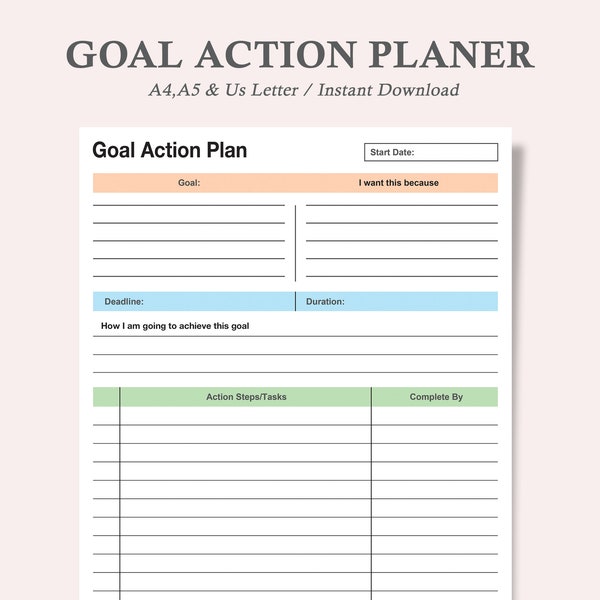 Goal Action Plan,Goal Planner,Goal Settings,Goal Worksheet,Goal Tracking,Goal Insert,Goal Progress,Goal Organizer,A4A5,Us Letter