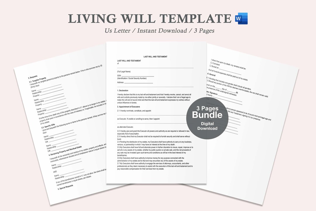 Living Will Template,living Will Documents,living Will Form,printable ...