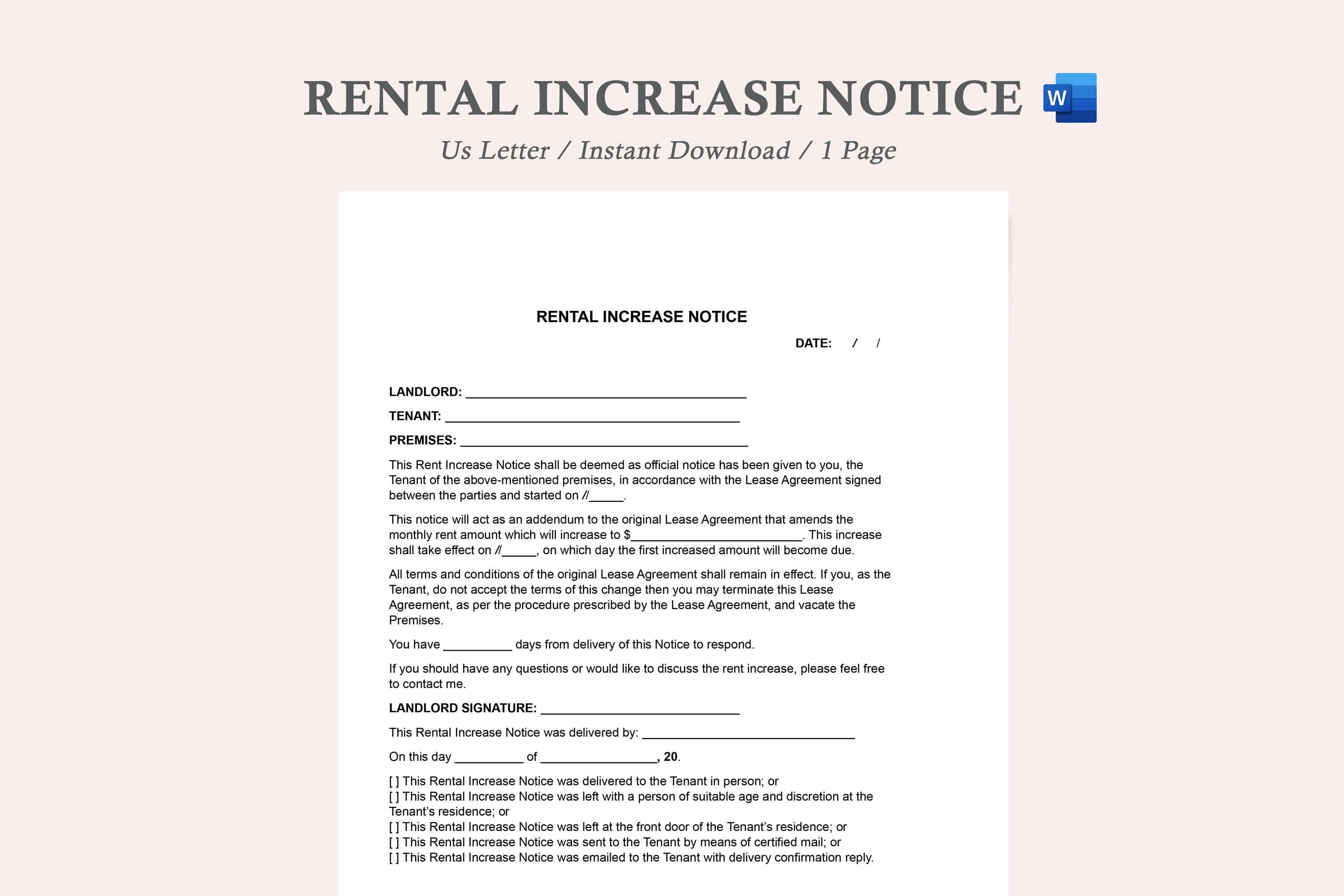 Rent Increase Letter,rent Increase Template,rental Increase Notice ...
