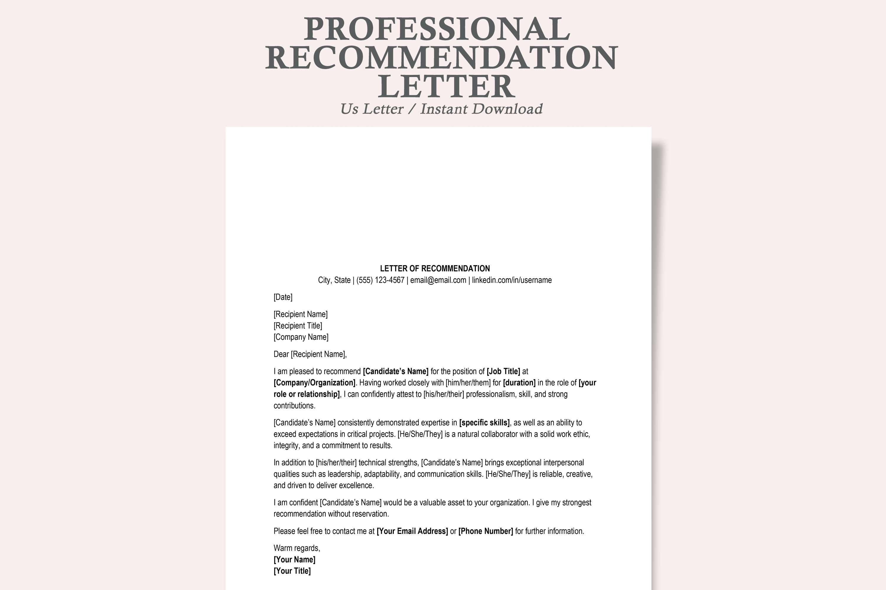 professional recommendation letter,letter of recommendation,recommendation letter template,reference letter template word