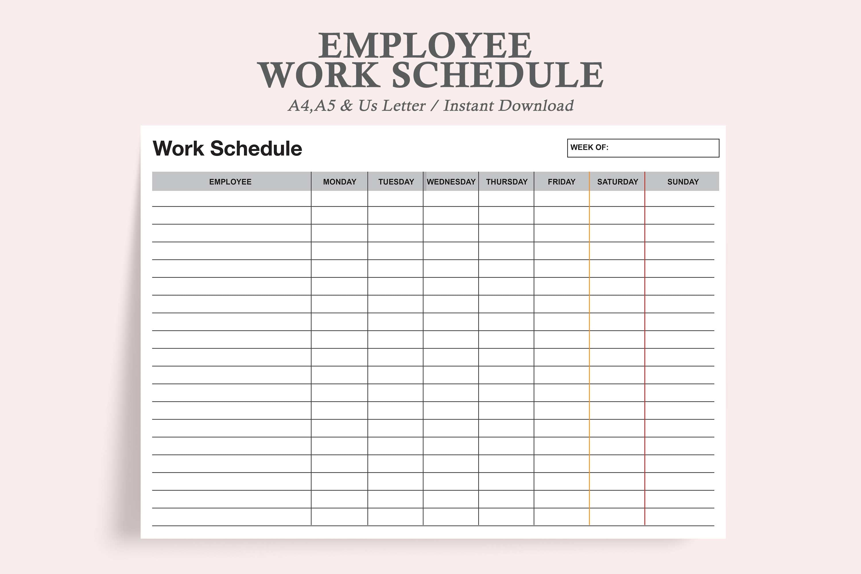 Blank Monthly Work Schedule