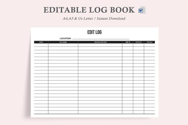 Editable Work Log Work Log Printable Time Spent Tracker Working Hours ...