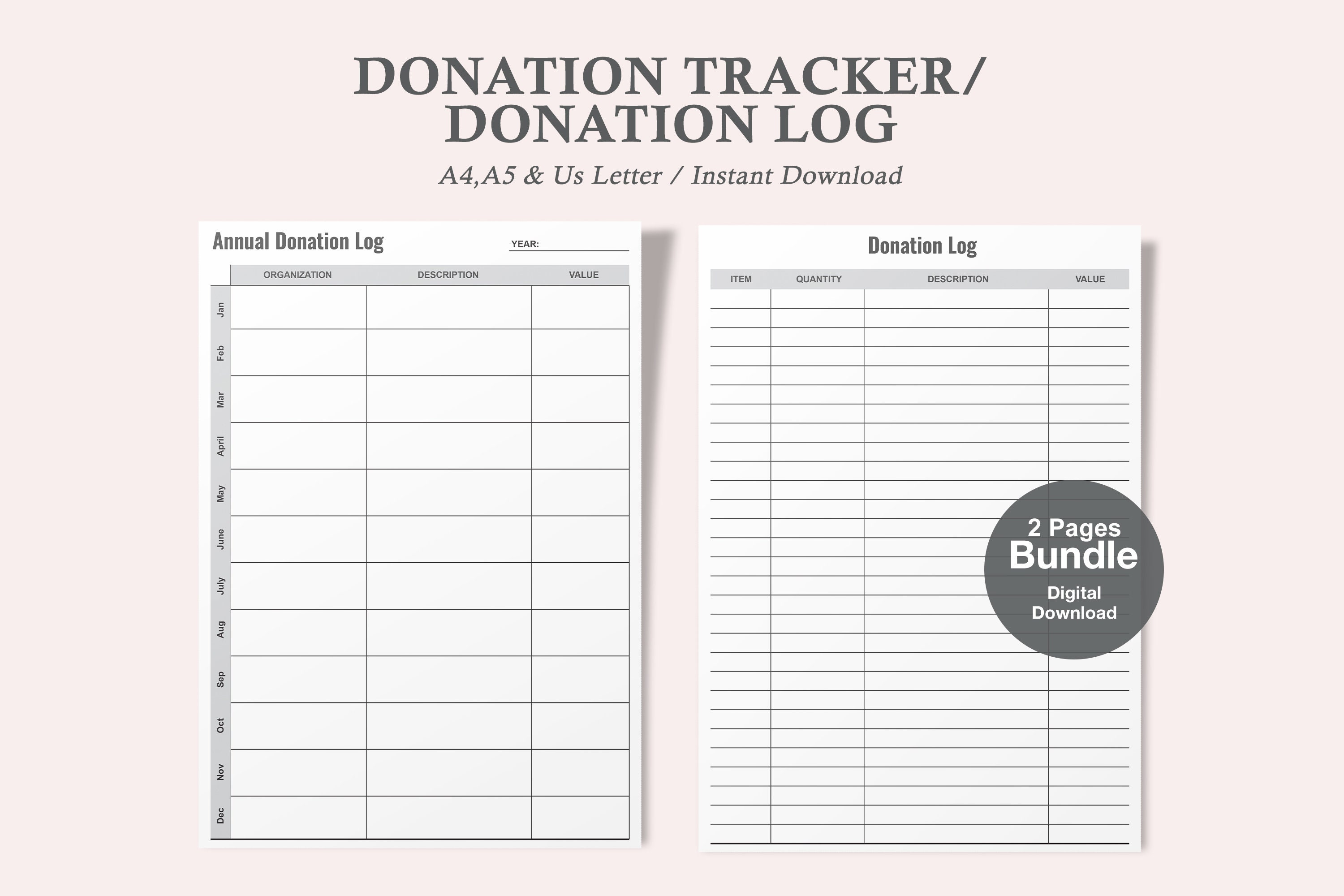 Donation Tracker,printable Donations Log,charity Log,contribution List