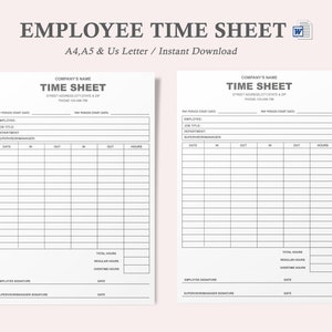 employee time sheet printable formtimesheettime logemployee etsy