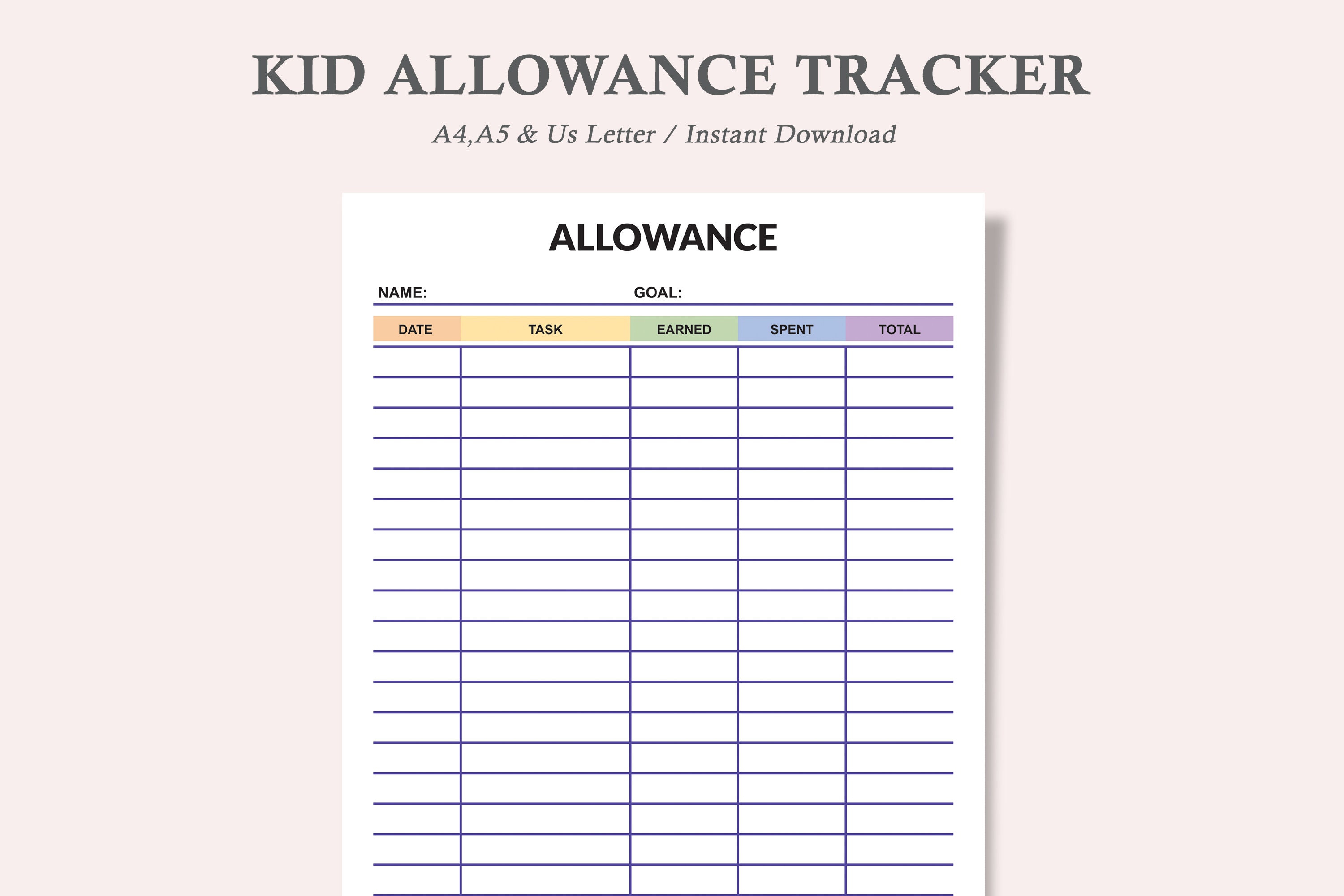 Kid Allowance Tracker,allowance Chart,kids Allowance,allowance Planner