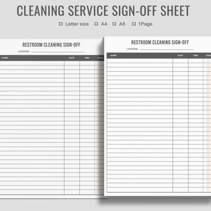 Restroom Cleaning Sign Off Sheet Bathroom Cleanup Schedule Etsy