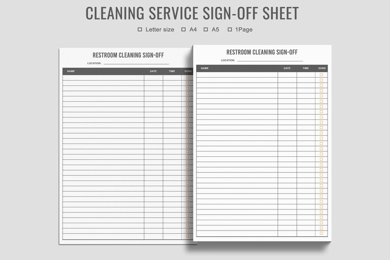 Restroom Cleaning Signoff Sheet Bathroom Cleanup Schedule Etsy