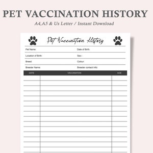 formulário de vacinação de animais de estimação, registro de vacinação de cães, registro de vacinação de filhotes, registro médico de animais de estimação
