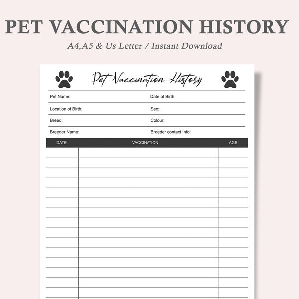 Pet Vaccination History Printable Form,Vaccine Log,Pet Report Card,Vaccination History From,Pet Organizer,Pet Vaccination From,Pet Organizer