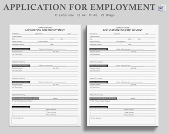 Application for Employment,Application Form,Employment Contract,Editable Employment,Employee Application,Employment Tracker,A4,A5,Us Letter