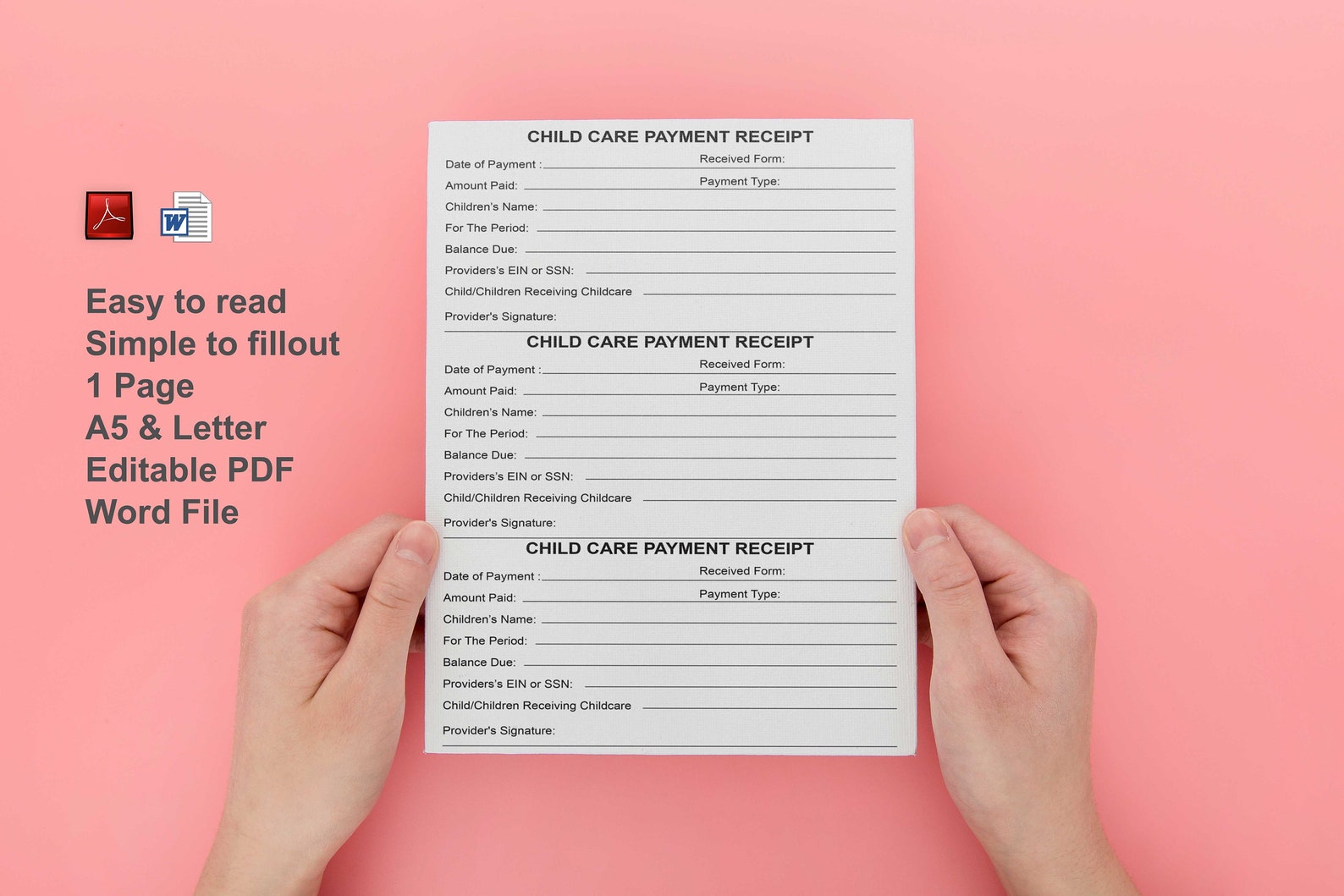 Childcare Invoice,daycare Expense Form,daycare Receipt Template,daycare