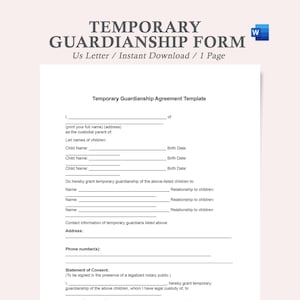 formulario de tutela temporal,formulario de acuerdo de tutela temporal,carta de tutela temporal,documento de tutela temporal