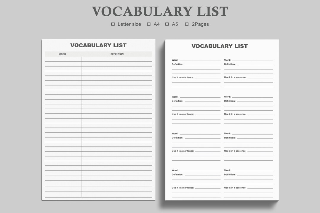 Vocabulary List,kids Vocabulary List,word List,vocabulary Card ...