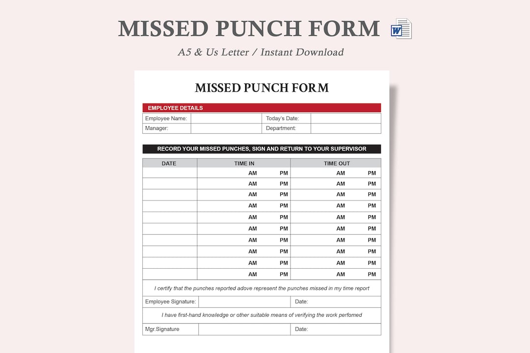Missed Punch Formeditable Word Templatehuman Resourceshr Etsy Finland Missed Punch Formeditable Word Templatehuman Resourceshr Etsy Finland