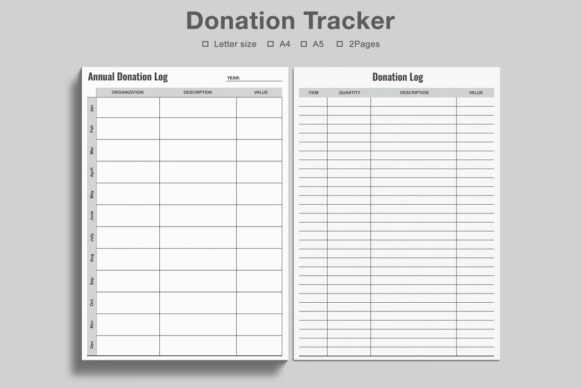 Donation TrackerPrintable Donations LogCharity Etsy