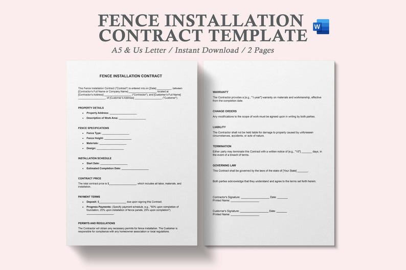 Fence Contract,fencing Contract,fencing Contract Template,contract ...