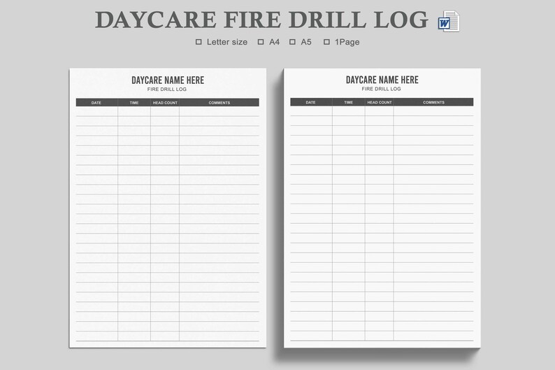 Daycare Fire Drill Logfire Inspectiondaycare Fire Drillfire | Etsy
