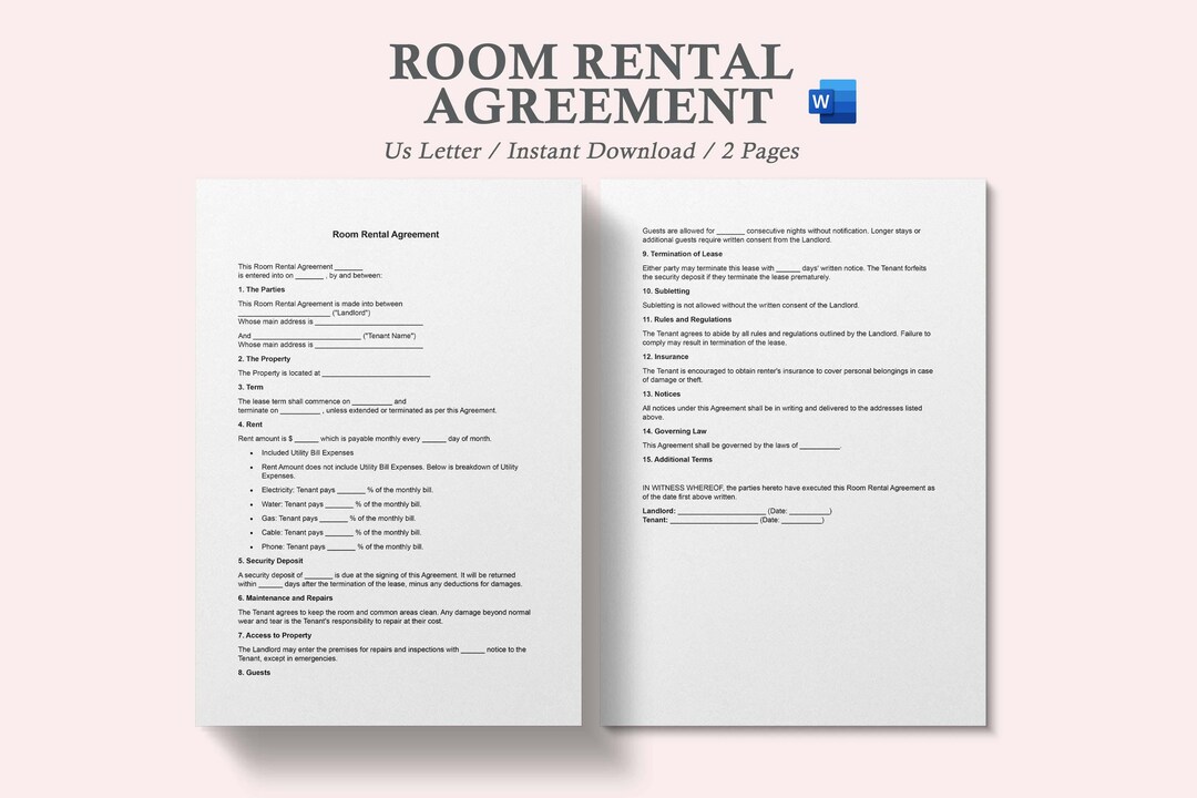 Room Rental Agreement,room Rental Agreement Template,room Rental Lease ...