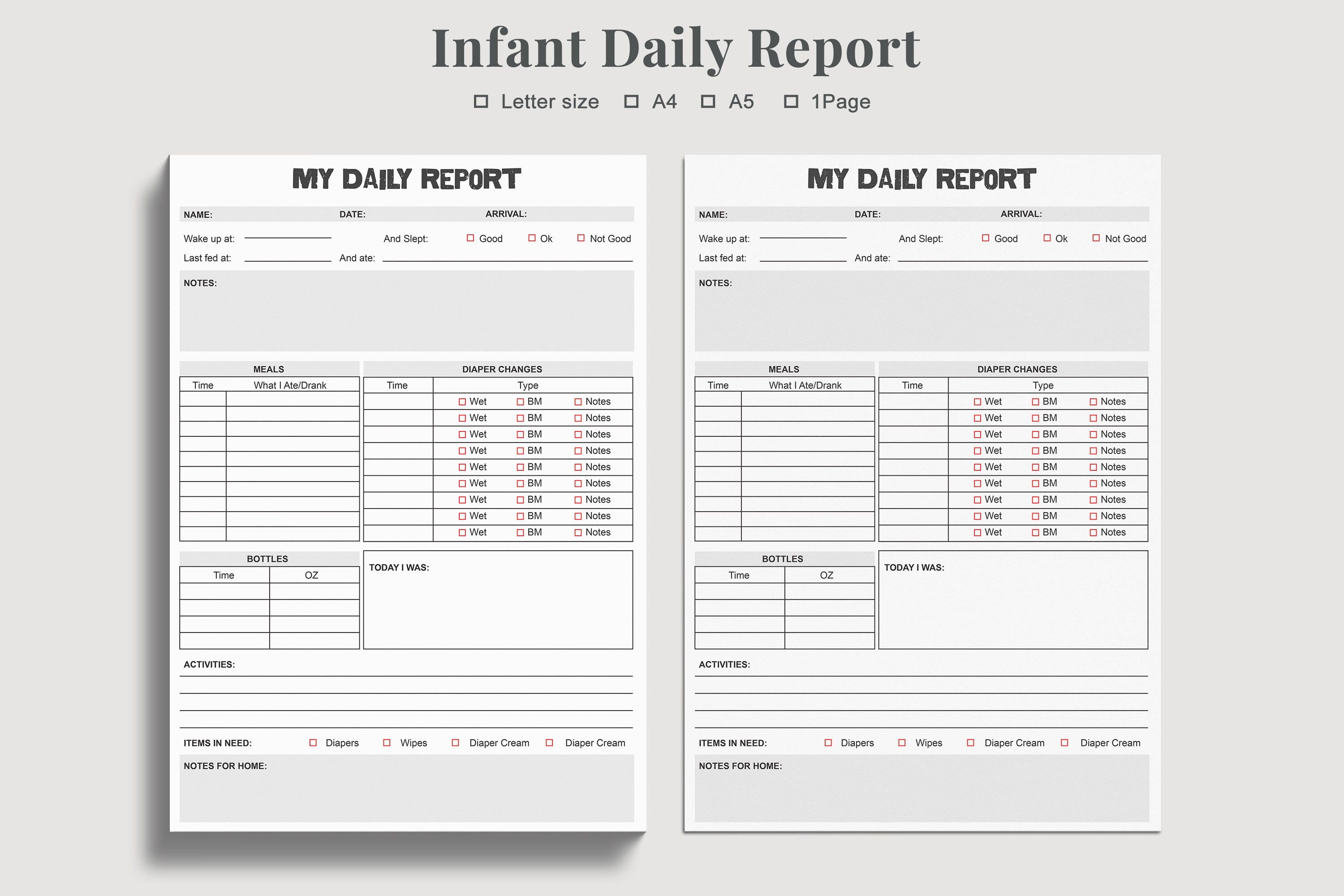 Infant ReportDaycare ReportNanny ReportChild Care  Etsy In Daycare Infant Daily Report Template
