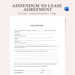 Addendum One Word Addendum to Contract,addendum to Lease Agreement,contract Addendum ...