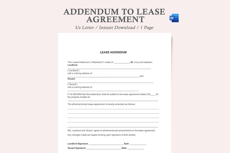 Addendum One Word Addendum to Contract,addendum to Lease Agreement,contract Addendum ...