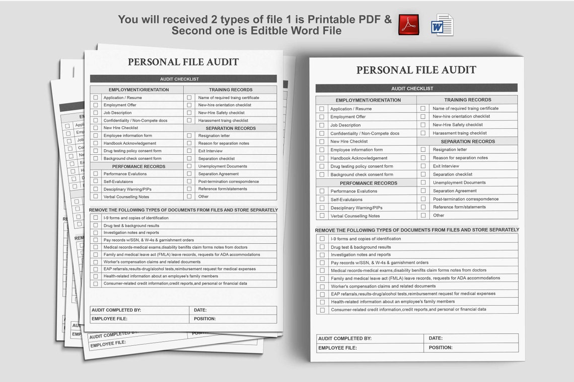 Checklist Employee File Audit,hr Template,editable MS Word Document