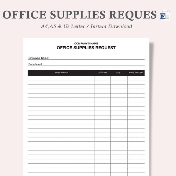 Office Supplies Request,Expense Report,Business Forms,Expense Printables,Business Expenses,Employee Expenses,A4,A5,Us Letter