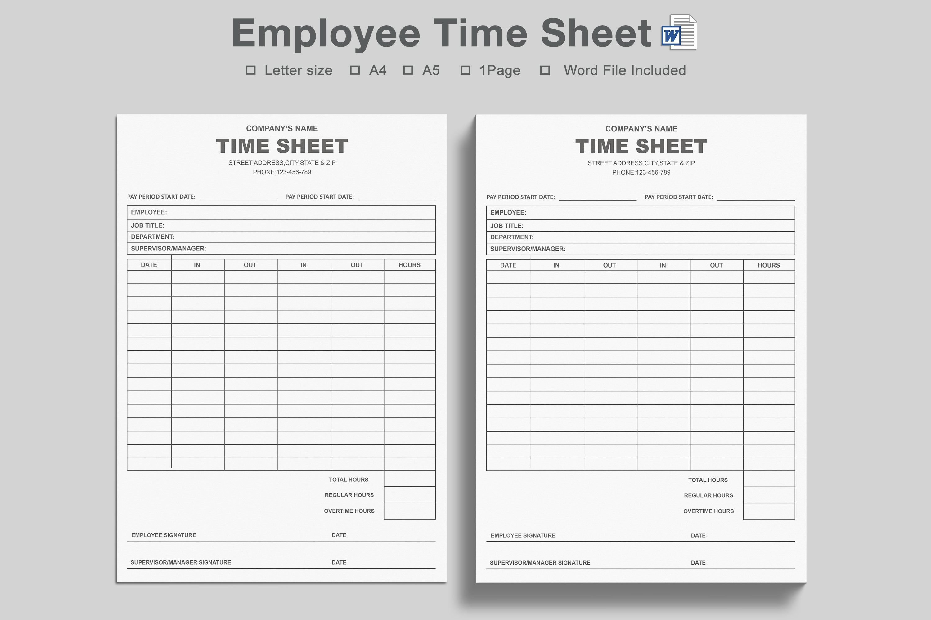Employee Time Sheet Printable FormTimesheetTime LogEmployee Etsy