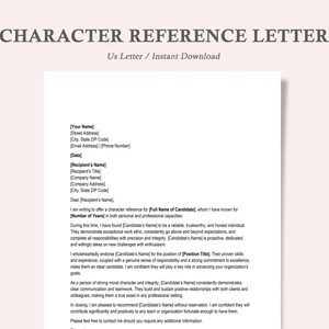 Carta de recomendación de carácter, plantilla de carta de referencia de carácter, carta de referencia personal, plantilla de carta de referencia personal