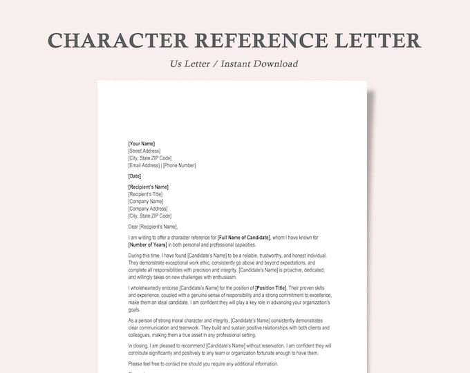 Professional Character Reference Letter Template, Character Reference ...