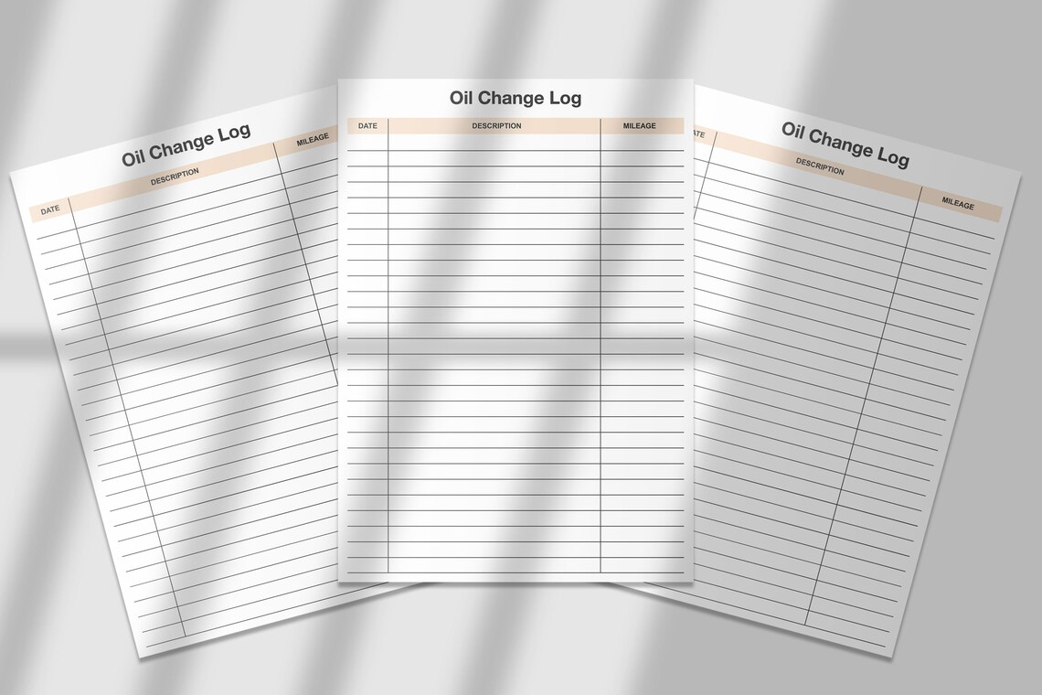 Oil Change Log,mileage Log,oil Change Tracker,oil Change,oil Change ...